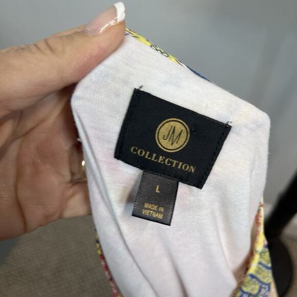 JM Collection Blouse Tunic size Large Pink Yellow Paisley Sheer Necklace Peasant - Picture 8 of 8